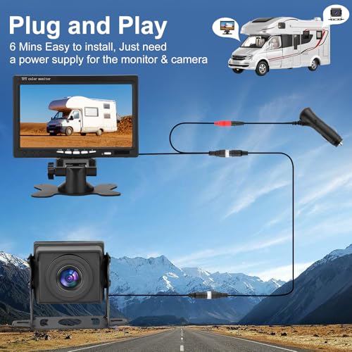 Truck RV Backup Camera with 7 Inch Monitor, AHD 1080P DIY Guide Lines No Delays Waterproof Wired Reverse Rear View Camera System for Car Trailer Camper - size: 7inch +1 Camera