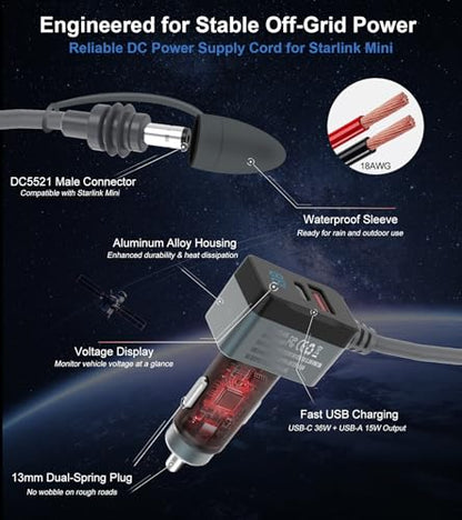 Starlink-Mini Car Adapter 3-in-1, 10FT