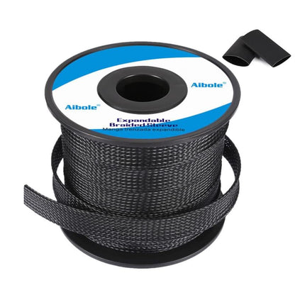 Aibole 100ft 1/4 inch PET Expandable Braided Cable Sleeve Wire Loom, Wire Sleeving for Home Device Cable Automotive and Engine Bay - Black