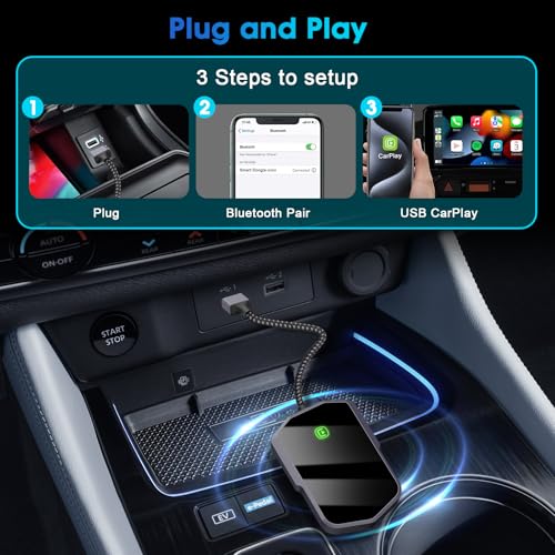 Wireless Carplay Adapter for Apple Converts Wired to Wireless Carplay Dongle Low Latency iPhone Car Play Adapter Plug & Play Mini Car Play Dongle for iOS 10+ Fit for Cars USB A/C (Black Gray) - color: Black Gray