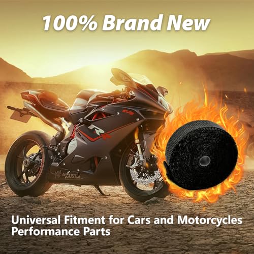 Black 2" x 50' Exhaust Header Heat Wrap Roll with 10PCS Stainless Steel Locking Ties for Motorcycle Cars Heat Shield（2 Packs） - size: 2" x 50'-2PC-Black