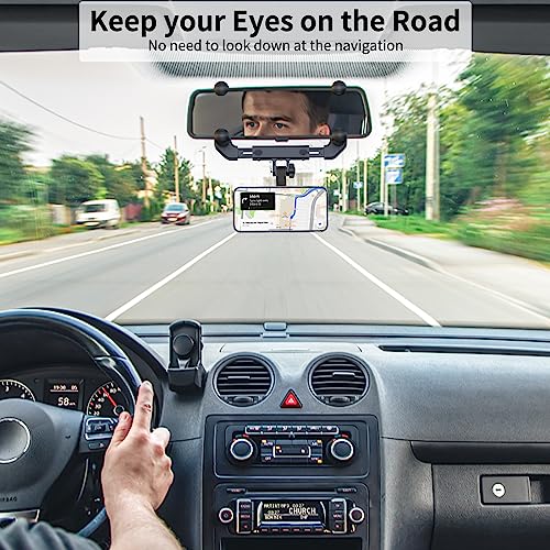 VRIG MG-15 Magnetic Rear View Mirror Phone Holder for car [Big Rear Mirrors Friendly],Magsafe Hands Free 360 Rotating Strong Magnet Cell Phone Mount Fit for iPhone 16/1514/13/12 Series