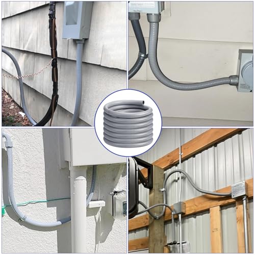 Liquid Tight Conduit 1-1/4inch 25FT,Flexible Non-Metallic Liquid Tight Flex Electrical Conduit and Connector Kit with 5 Straight and 3 90-Degree Conduit Connector Fittings - size: 1-1/4inch 25FT