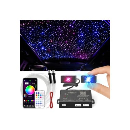 CHINLY 600Pcs Split Starlight Headliner Kit, 2 Light Heads 0.02in 4.92ft RGBW Star Lights for Car, 16W Starlight Kit APP/Remote Control, Flexible Wiring for Car Roof Ceiling - size: Standard+600pcs*0.02in*4.92ft