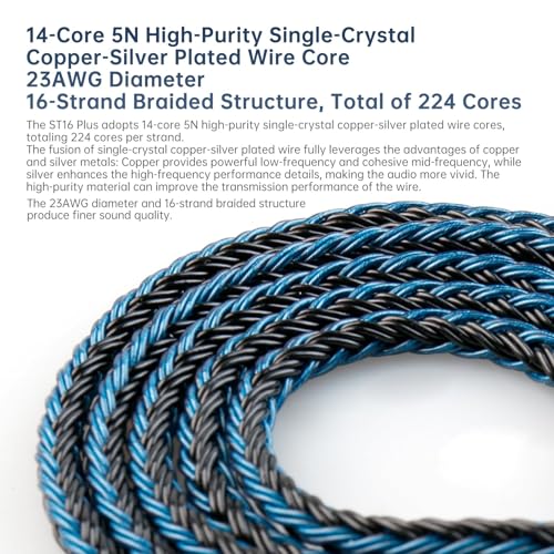 6ft IEM Cable MMCX 3.5mm, KBEAR ST16-Plus 2m Upgrade 16-Strand Headphone Extension, Silver-Plated Earbuds Wire for Shure SE215/SE425/SE535/SE846, TinHiFi T2/T4 - color: BlackBlue, style: 3.5 MMCX