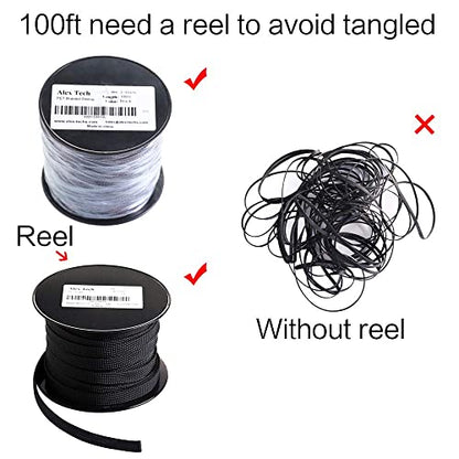 100ft - 1/2 inch PET Expandable Braided Sleeving – Black – Alex Tech Braided Cable Sleeve - color: Black, size: 1/2"-100ft