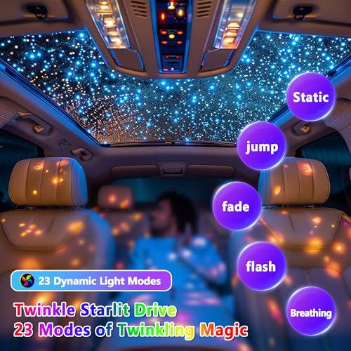 Starlight Headliner Kit 550 Piece Twinkle 0.03in*9.8ft/0.75mm*3m, 16W Starlight Headliner Music/Voice Activated Star Lights for Car, VASTFIRE RGBW Starlights for Theater Game Bed Room Ceiling - size: Twinkle 550pcs 0.03in (9.8ft/3m) 16W