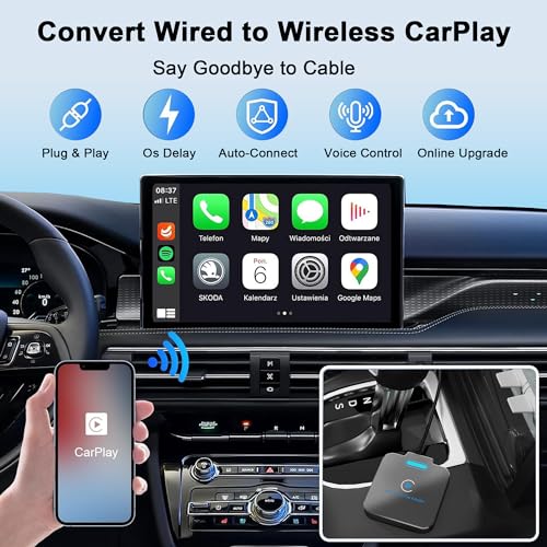 Wireless CarPlay Adapter for Apple - Convert Wired to Wireless, Plug & Play Dongle for iPhone & Factory Wired Cars - Fit Cars from 2016 and iOS 10+ - style: square