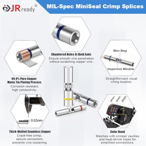 JRready ST6486 AS81824 Crimp Splices 250 Sets IP68 Waterproof Heat Shrink Butt Splice Connectors Kit with Copper Crimp Splices & PVDF Heat Shrink Tubes, 26-12 AWG Environmental Splices - color: Red*100+Blue*100+Yellow*50 Butt Splice&PVDF Tube