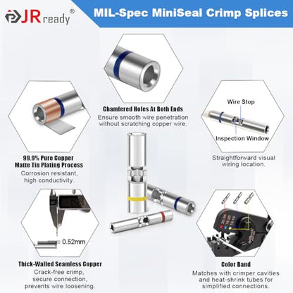 JRready ST6486 AS81824 Crimp Splices 250 Sets IP68 Waterproof Heat Shrink Butt Splice Connectors Kit with Copper Crimp Splices & PVDF Heat Shrink Tubes, 26-12 AWG Environmental Splices - color: Red*100+Blue*100+Yellow*50 Butt Splice&PVDF Tube