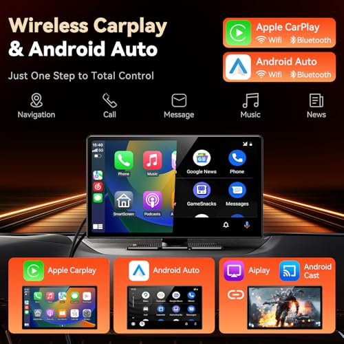 11.3" Wireless Carplay Screen for Car with N-etflix/YouTube/TikTok, Upgraded A-pple CarPlay & Android Auto Screen,Portable AI Magic Box with Backup Camera/Navigation/Voice Control,for All Vehicles