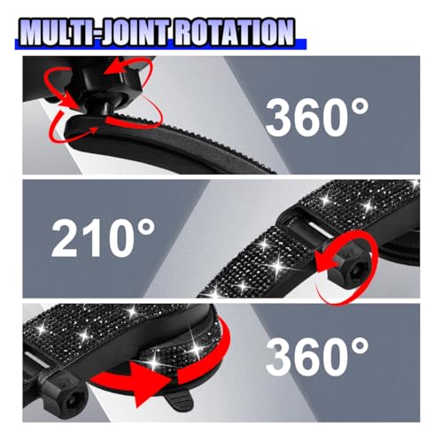 YoRise Bling Car Phone Holder, Rhinestone 360° Rotatable Auto Smartphone Stand with Adjustable Arm & Suction Cup Base, Vehicle Cellphone Bracket for Most Cars Windshield & Dashboard (Black) - color: Black