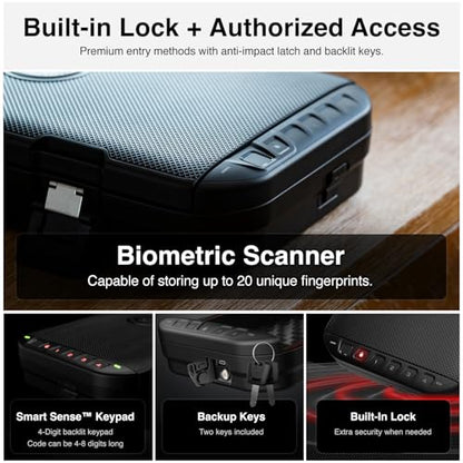 VAULTEK LifePod 20 Full-Size Biometric Lockable Weatherproof Case with Built-in Lock, Steel Security Cable, & TSA Handgun Case or Car Safe, Portable Travel Pistol Safe/Covert Black/Biometric