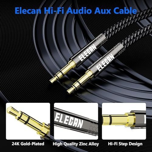 Elecan 3.5mm AUX Cable 25 Ft (Hi-Fi Sound-Zinc Alloy Case-OD 3.5MM-Ultra Slim&Soft) Auxiliary Stereo Audio Cable Braided 1/8 inch 3.5 mm AUX Cord for Headphones,Car,Home Stereos, Speaker,Phones - size: 25FT-1PK, style: Straight to Straight