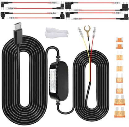 Gebildet Dash Cam Hardwire Kit, Car Dash Camera Micro Charger Hard Wire Kit for Dashcam DC 12-24V to 5V/2.5A Low Voltage Protection 24h Parking Surveillance with Fuse Tap - style: Micro -3 wire with fuse tap
