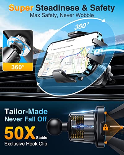 VANMASS Phone Holders for Your Car Ultimate Military-Grade Car Phone Holder Mount【Patent & Safety Certs】Upgraded Shockproof Truck Air Vent Phone Mount for iPhone 17 Pro Max 16 Samsung Android,Silvery - color: Silver