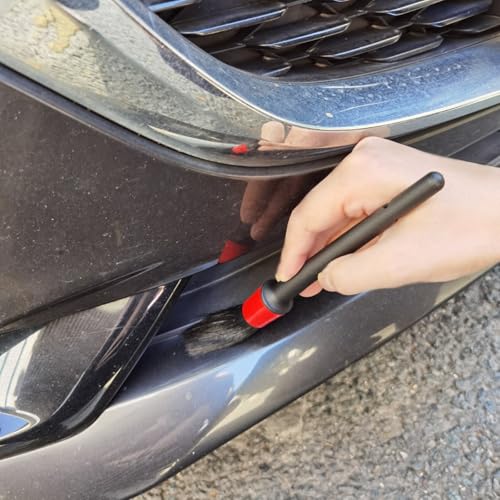Car Detailing Brush Set of 5 - Boar Hair, Cleaning Brush, Wheel Cleaner Brush, Car Dust Brush, Car Interior Leather Seat and Vent Brush, Parts Cleaner Brush