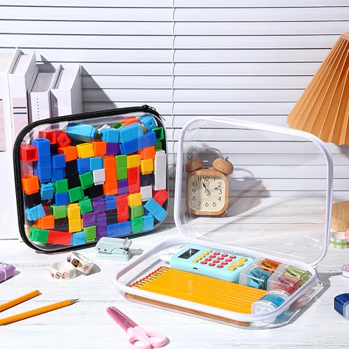 Hoolerry 4 Pcs Hard Clear Zipper Case, Clear, 9.8 x 7.9 x 2 in, Bicolor - color: Black and White, size: 9.8 x 7.9 x 2 in