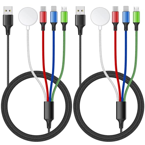 2Pack 4 in 1 iWatch & iPhone Charger for Travel, Multi Charging Cable for Apple Watch Charger Wireless USB C Micro Compatible with iWatch Ultra/SE/10/9/8/7/6/5/4/3/iPhone 16/15/14 Galaxy Android(4FT) - size: 4ft+4ft