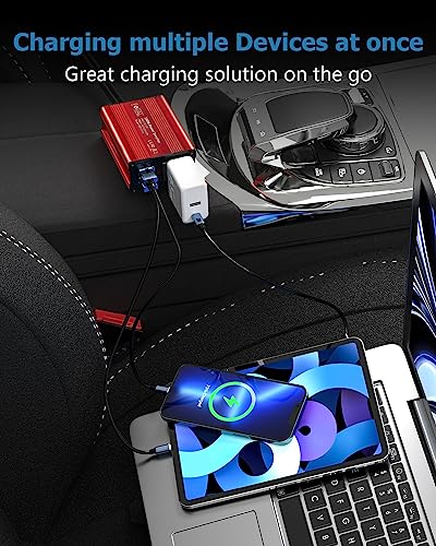 FOVAL 150W Car Power Inverter 12V DC to 110V AC Converter Vehicle Adapter Plug Outlet with 3.1A Dual USB Car Charger for Laptop Computer (Classic Red) - color: Classic Red