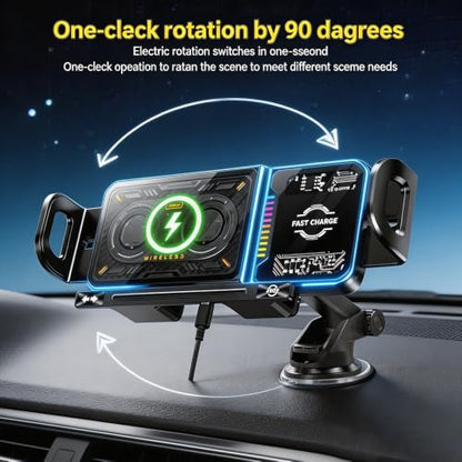 Wireless Car Charger, 2026 Upgrade 15W Fast Charging with LED Light Auto Clamping Phone Holder for iPhone 16/15/14/13 Mini Pro Max, Samsung Galaxy S25 Ultra, S24/S23 etc (Suction Cup)