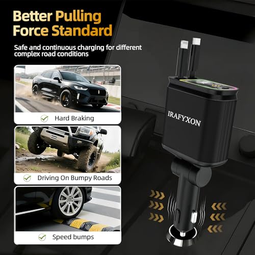 Retractable Car Charger with 31-Inch Cables 4 in 1 Fast Car Charger USB C Car Adapter with Starry Sky Light for iPhone 17 16 15 14 Car Accessories Gifts for Men Women Drivers (Black) - color: BLACK