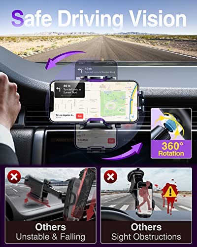 VANMASS Phone Holders for Your Car Ultimate Military-Grade Car Phone Holder Mount【Patent & Safety Certs】 Upgraded Shockproof Truck Air Vent Phone Mount for iPhone 17 Pro Max 16 Samsung Android,Purple - color: Purple