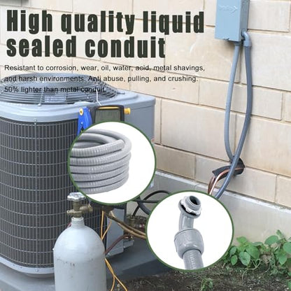 Liquid-Tight Conduit and Connector Kit - 1/2 Inch 150 FT Non Metallic Liquid Tight Electrical Conduit with 5 Straight and 5 Angle Fittings - size: 1/2inch 150 Ft