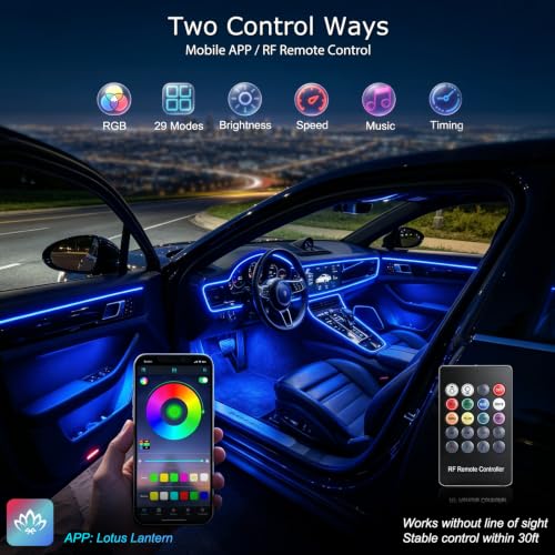 Jushope Car Interior LED Lights, RGB Fiber Optic Ambient Lighting Kit - size: 6 LED/315 Inches Fiber Optic