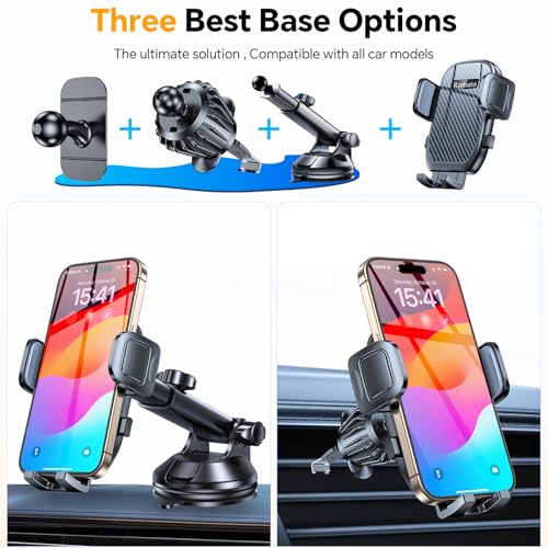 Romuto Car Phone Holder Mount【Windshield+Vent+Dash】Suction Cup Phone Holders for Your Car Phone Mount, Cell Phone Car Mount for Truck Stand Dashboard car mount for iPhone 16 15 Pro Max (Carbon fiber) - color: Carbon fiber