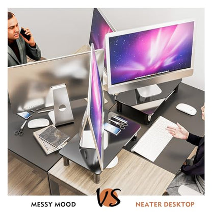 Hemudu 2 Pack Computer Monitor Stand Riser with Height Adjustable Multi Media Desktop Stand for Flat Screen LCD LED TV, Laptop/Notebook/Xbox One, Black HD01B-202 - color: Black