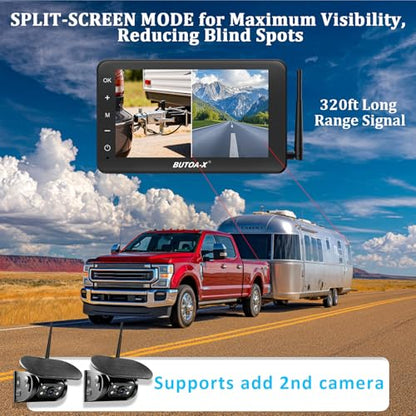 X7 2 Wireless Solar Magnetic Backup Camera for RV Truck - 15000mAh Battery Magnetic Hitch Camera 7” Monitor 320FT Range - 5th Wheel Hitch Gooseneck Travel Boat Horse Trailer Truck - size: 7" Monitor w/ 2-Cam