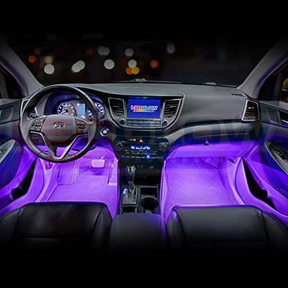 LEDGlow 4pc Purple LED Interior Footwell Lighting Kit w/Cigarette Adapter