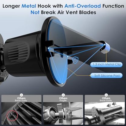 Phone Mount Holder for Car Vent 2023 Upgraded Aluminum Gravity Car Phone Holder Mount with Anti Overload Metal Hook Clip Hands Free Cell Phone Holder for iPhone 15 Pro Max 14 13 Large Phones - style: Phone Mount Holder for Car Vent