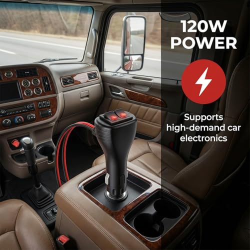 16AWG 12V Car Cigarette Lighter Splitter, 1 to 2 Auto Cigarette Lighter Adapter with Dual Independent ON/OFF Switches, 2 Way Socket Vehicle Power Charger Splitter, Universal Fit
