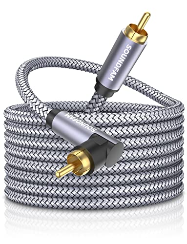 90 Degree Subwoofer Cable 16ft/5M,Right Angle RCA Cable Male to Male for Subwoofer，Amplifier-Grey - size: 16ft/5M, style: 90 Degree RCA to RCA