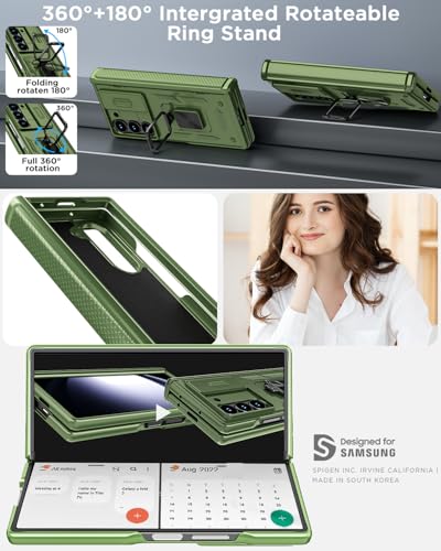 AICase for Samsung Galaxy Z Fold 6 Case [Heavy Duty Protective][Camera Lens Cover][Hinge Protection][360°Ring Magnetic Kickstand] Rugged Shockproof 360 Full Protective Phone Cover for ZFold 6 2024_4 - color: Green+Magnetic stand