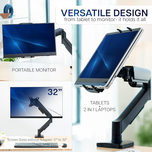 VIVO Height Adjustable Counterbalance Mechanical Arm Tablet Desk Mount, Fits 2-in-1 Laptops and 15.6 inch Portable Monitors, Max VESA 100x100, Black, STAND-V001O-M02 - size: up to 15.6" monitors + arm mount
