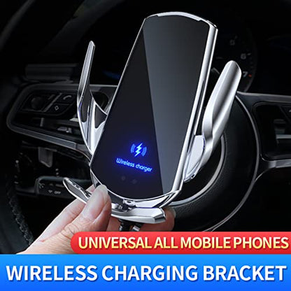 Wireless Car Charger Automotive Electric Induction 15W Wireless Charger Car Vent Mount Bracket Fast Charging Auto-Clamping Car Phone Holder Mount Air Vent Phone Holder Silver… - color: Silver