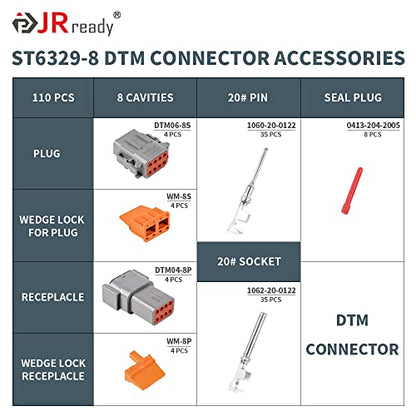 JRready ST6329-8 Deutsch DTM 8 Pin Connector(4 Sets), Size 20 Stamped Contacts 16-22 AWG for Harness Repair, Replacement, Automotive, Truck, Marine, Wiring Projects - size: 8 PIN
