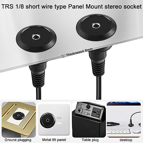QIANRENON TRS 3.5mm Short Cable Threaded Fixing Audio Adapter 3.5mm 1/8 TRS Female to Female Stereo Jack Panel Mount Round Connector Headphone Socket, for Audio Port Connection Extension - style: Female