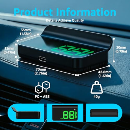 Heads up Display for Cars, Car HUD, GPS Speedometer,Head up Display for Car - color: Green