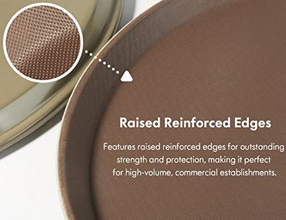 CURTA 2-Pack 16 Inch Round Non Slip Serving Tray, NSF Rubber Lined, Brown - color: Brown-round, size: 16 Inch