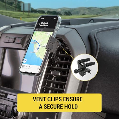 Scosche HDVM Universal 3-in-1 Vent/Windshield/Dashboard Cell Phone Holder Car Mount, Suction Cup Phone Mount with Vent Clip, Compatible with iPhone 16/15/14/13/12 & Mobile Phones up to 3.5 inches - style: Dash / Vent
