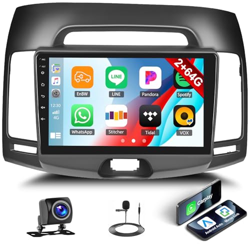 [2+64G]Android 15 Car Stereo for Hyundai Elantra 2007 2008 2009 2010 with Wireless Carplay&Android Auto,9 Inch Touch Screen Car Radio with GPS WiFi Bluetooth FM/RDS Radio SWC AUX-in+AHD Backup Camera - color: For Hyundai Elantra 2007-2010