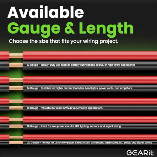 GEARit 16 Gauge Wire (200ft - Black/Red) GPT Automotive Primary Bonded Wire -2 Conductor CCA - for Car Audio, Speaker, Trailer Harness, Electrical - 200 Feet Total 16ga awg - size: 200 Feet