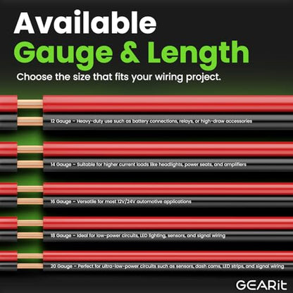 GEARit 16 Gauge Wire (200ft - Black/Red) GPT Automotive Primary Bonded Wire -2 Conductor CCA - for Car Audio, Speaker, Trailer Harness, Electrical - 200 Feet Total 16ga awg - size: 200 Feet