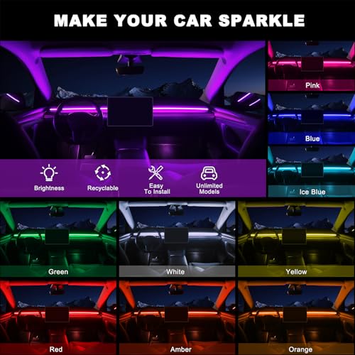 Acrylic Interior Car LED Strip Light with 6mm Sewing Edge - 43.3 inches Ambient Lighting Kits, Neon LED Strip Light(110CM/43.3IN, Orange) - color: 110CM/43.3IN, Orange