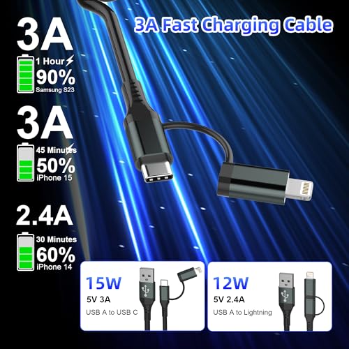 USB to USB C and Lightning Cable for Apple Carplay & Android Auto - USB C and Lightning Cable 2 in 1 Carplay Cable [MFi,3A,Data Sync] USB A to C & Lightning for iPhone17 16 15 14 13 12 11 Android,Grey - color: Grey