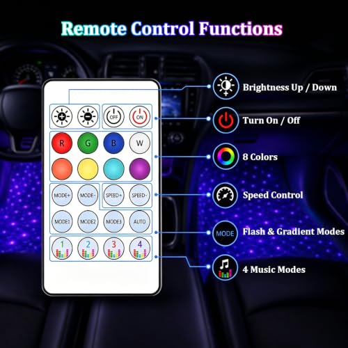 Car Interior LED Lights,4 in 1 RGB APP Control Automotive Under Dash Neon Ambient Lighting with USB Port,Music Sync Auto Footwell Lamp,Car Interior Atmosphere Light